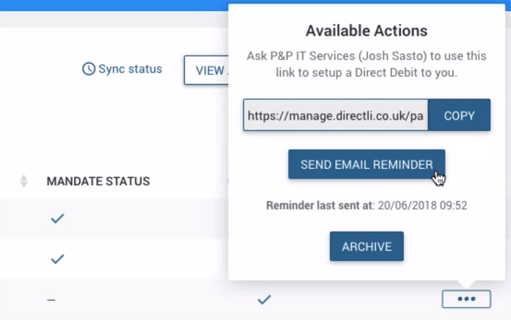 Invite customers GoCardless Xero