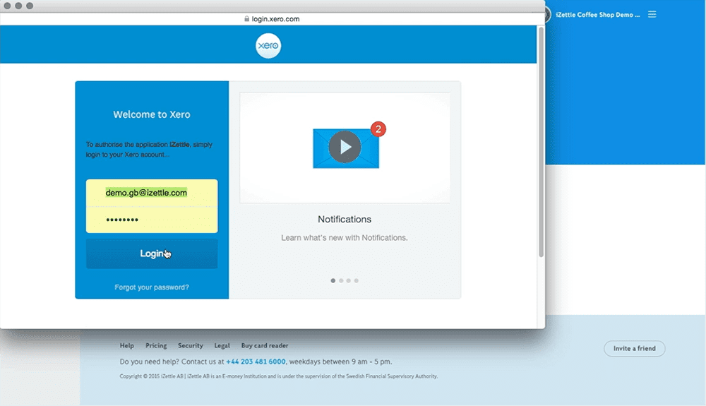Izettle Login Screen