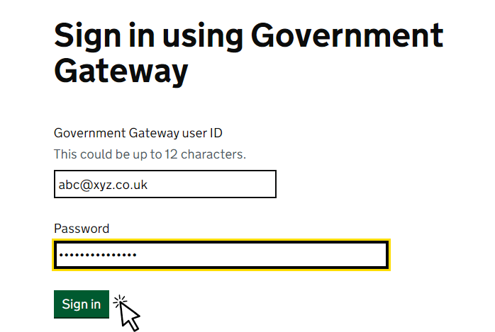 Signing in to Govt gateway