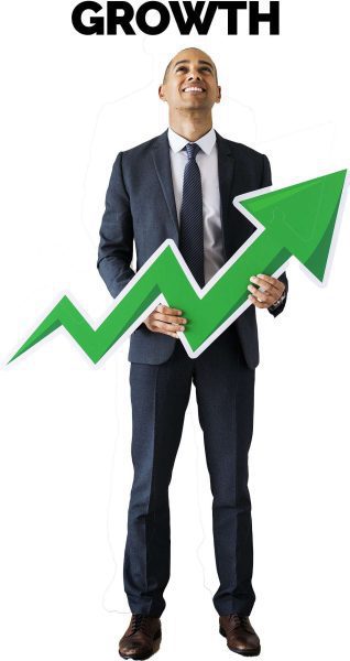 Businessman standing with icons
